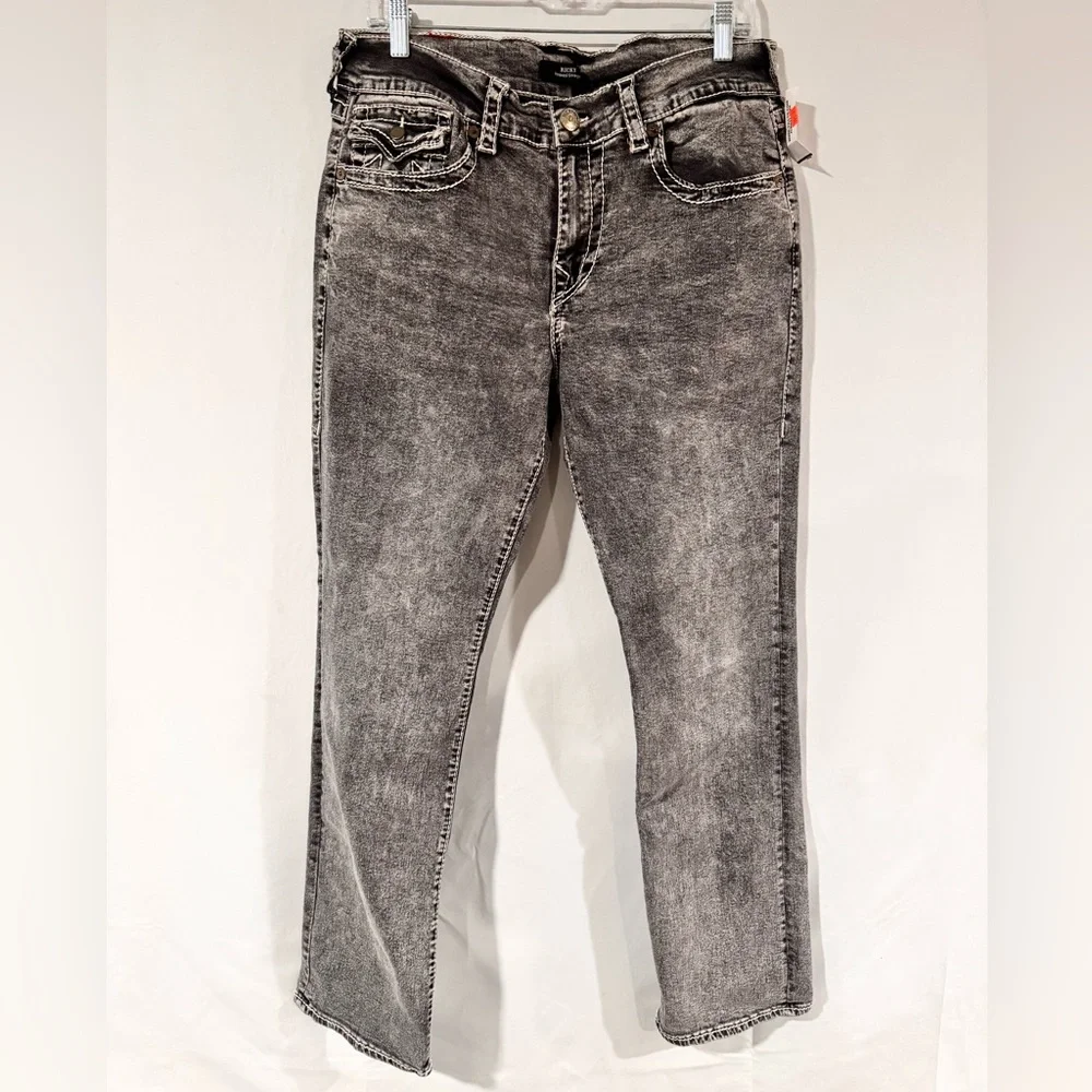 True Religion Ricky Super T Flap Charcoal Gray Straight Leg Jeans